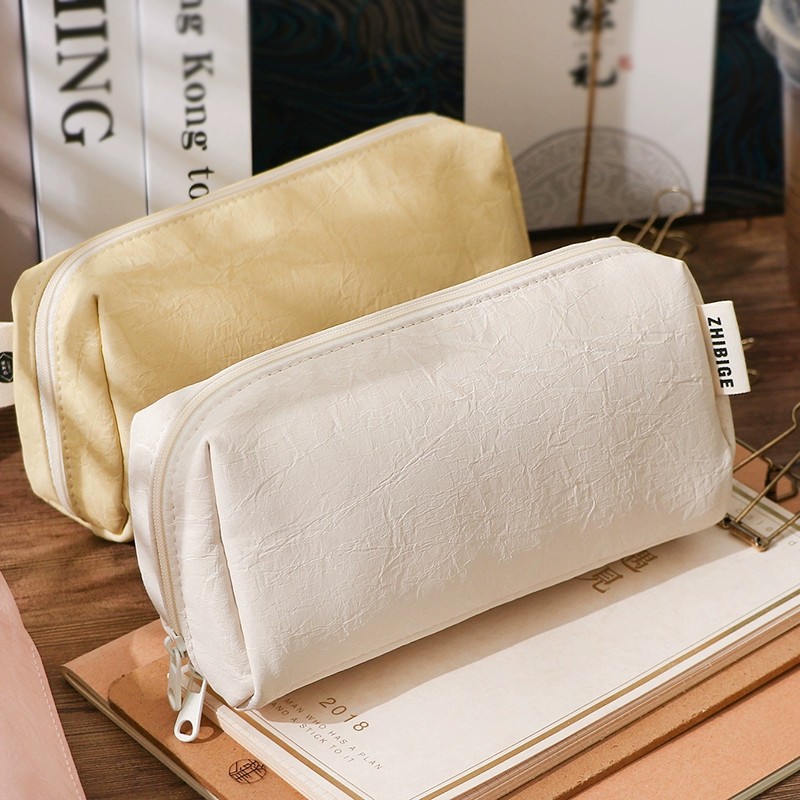 Aesthetic Large Pencil Case Pouch - Кремовый кожаный пенал Kawaii, водонепроницаемый, большой